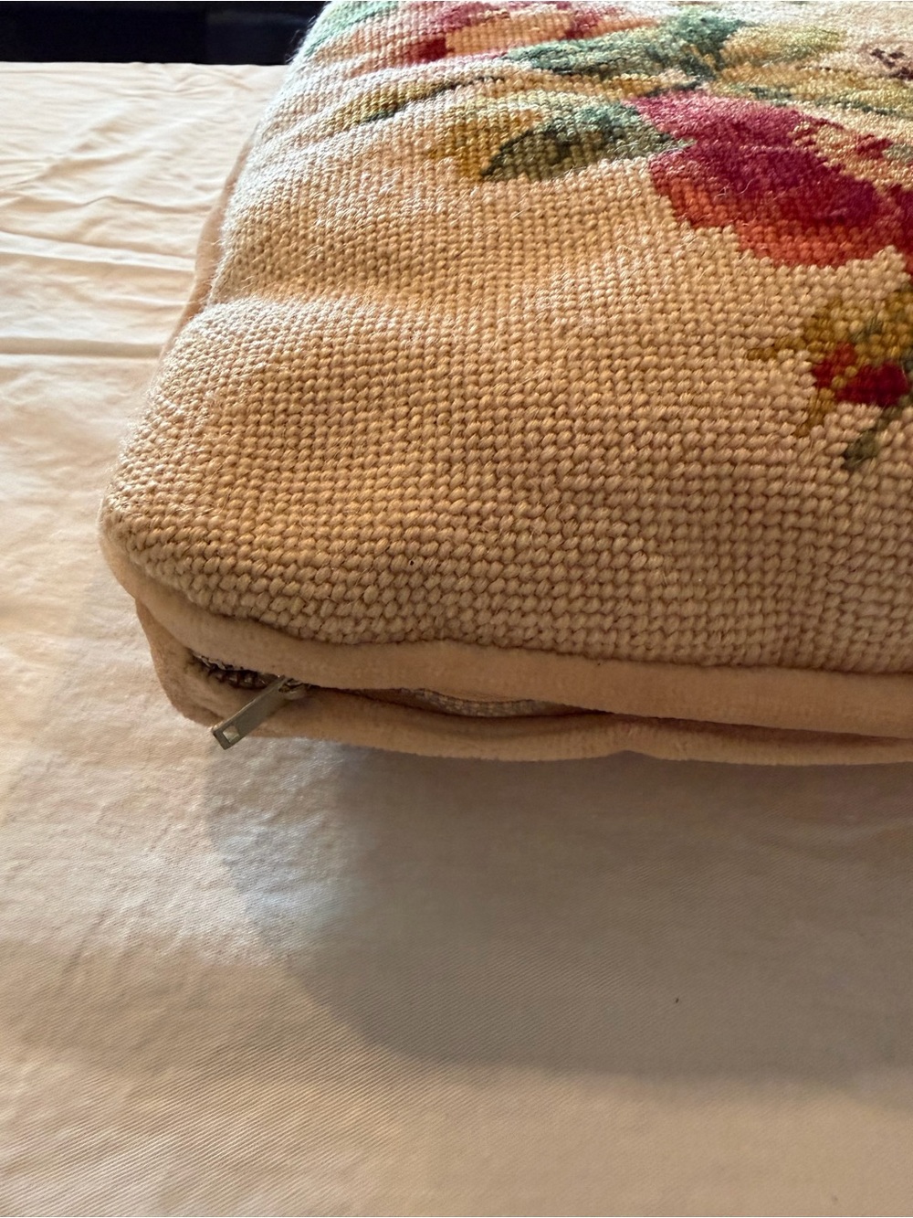 Needlepoint Squirrel Floral Cushion/Pillow in Cream and Earth Tones - Picture 4 of 7